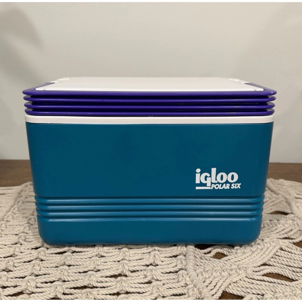 Vintage Igloo Polar Six Cooler Teal W/ Purple Handle Holds 6-Pack 90s Lunchbox